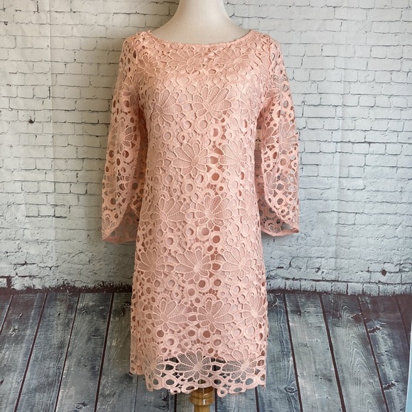 Nanette Lapore NWT lace dress tulip sleeve wedding baby shower barely blush pink - Picture 4 of 16